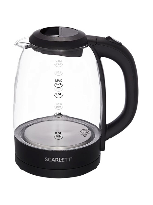 Чайник SCARLETT SC-EK27G11, 1,7 л, 2200 Вт, закрытый нагревательный элемент, стекло, черный