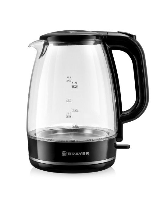 Чайник BRAYER BR1030, 1,7 л, 2200 Вт, закрытый нагревательный элемент, стекло, черный