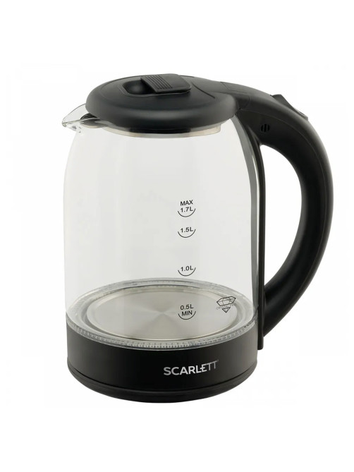 Чайник SCARLETT SC-EK27G90, 1,7 л, 1800 Вт, закрытый нагревательный элемент, стекло, черный