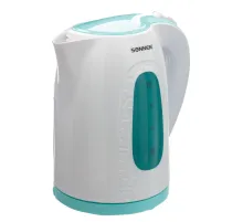 Чайник SONNEN KT-2016, 2 л, 2200 Вт, закрытый нагревательный элемент, пластик, белый/голубой, 453417