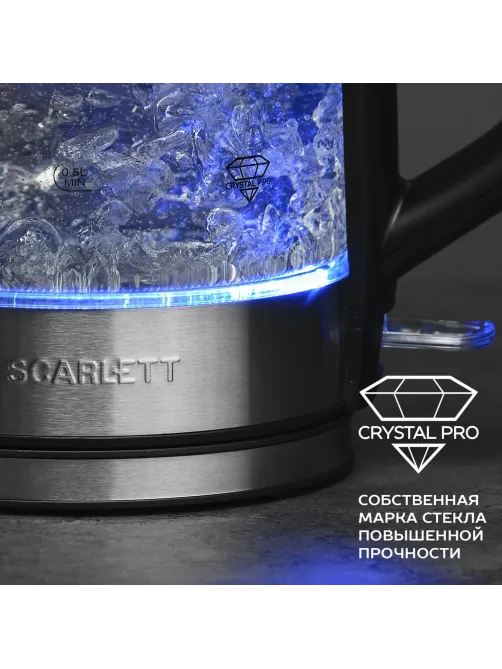 Чайник SCARLETT SC-EK27G101, 1,8 л, 2200 Вт, закрытый нагревательный элемент, стекло, черный