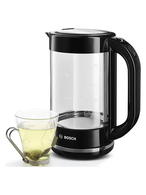 Чайник BOSCH TWK70B03, 1,7 л, 2400 Вт, закрытый нагревательный элемент, стекло, черный