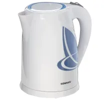 Чайник SONNEN KT-1767, 1,8 л, 2200 Вт, закрытый нагревательный элемент, пластик, белый/синий, 453416