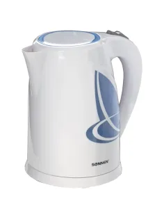 Чайник SONNEN KT-1767, 1,8 л, 2200 Вт, закрытый нагревательный элемент, пластик, белый/синий, 453416