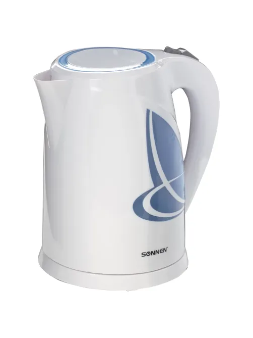 Чайник SONNEN KT-1767, 1,8 л, 2200 Вт, закрытый нагревательный элемент, пластик, белый/синий, 453416