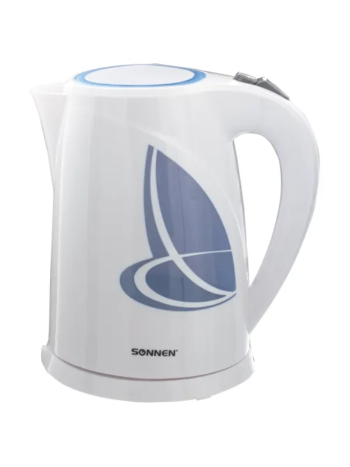 Чайник SONNEN KT-1767, 1,8 л, 2200 Вт, закрытый нагревательный элемент, пластик, белый/синий, 453416