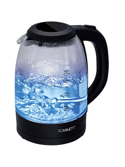Чайник SCARLETT SC-EK27G11, 1,7 л, 2200 Вт, закрытый нагревательный элемент, стекло, черный