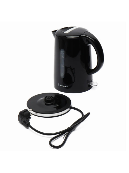 Чайник BRAYER BR1032, 1,7 л, 2200 Вт, закрытый нагревательный элемент, автоотключение, пластик, черный, 1032BR