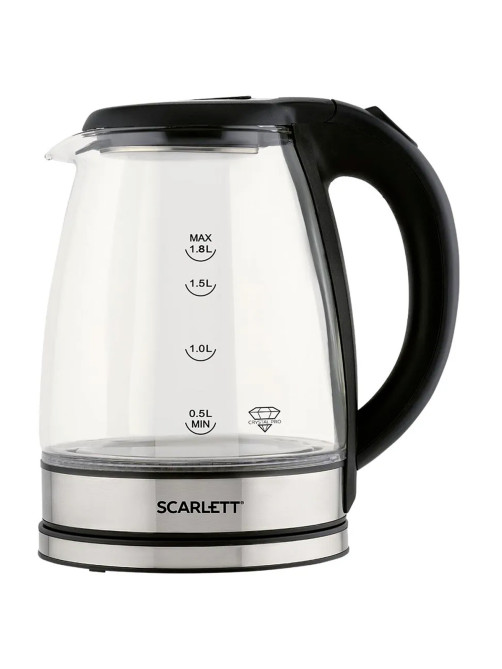 Чайник SCARLETT SC-EK27G88, 1,8 л, 1800 Вт, закрытый нагревательный элемент, стекло, черный