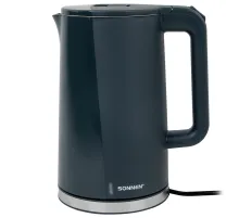 Чайник электрический с двойными стенками SONNEN KT-8718B, 1,7 л, 2200 Вт, графитовый, 454686