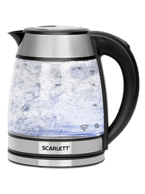 Чайник SCARLETT SC-EK27G54, 1,7 л, 1800 Вт, закрытый нагревательный элемент, стекло, стальной