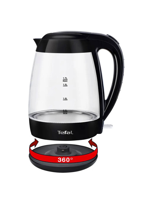 Чайник TEFAL KO450832, 1,7 л, 2400 Вт, закрытый нагревательный элемент, стекло, черный