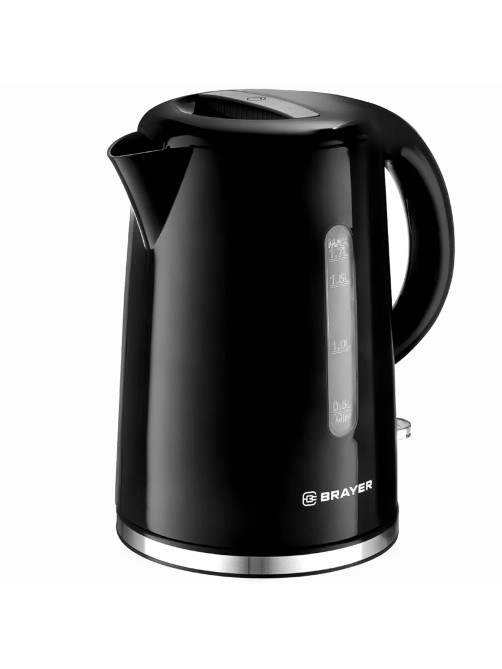 Чайник BRAYER BR1032, 1,7 л, 2200 Вт, закрытый нагревательный элемент, автоотключение, пластик, черный, 1032BR
