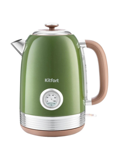 Чайник KITFORT КТ-6110, 1,7 л, 2200 Вт, закрытый нагревательный элемент, сталь, зеленый/бежевый