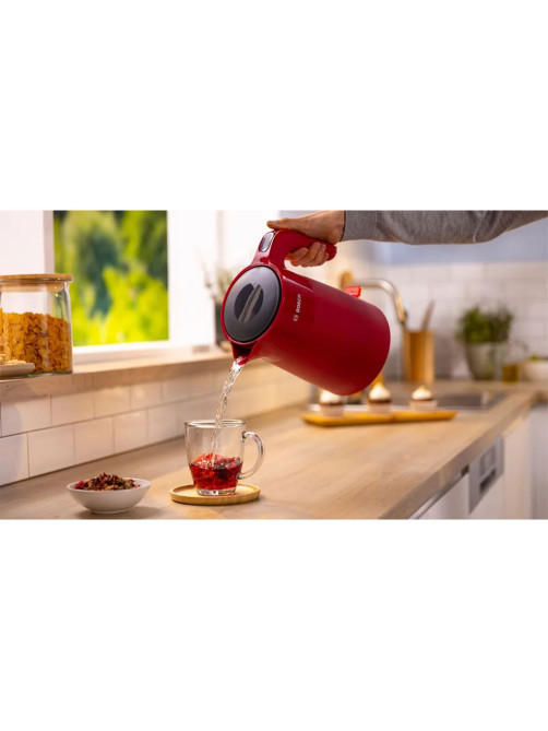 Чайник BOSCH TWK 2M164, 1,7 л, 2400 Вт, закрытый нагревательный элемент, пластик, красный