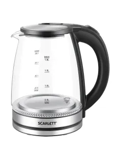 Чайник SCARLETT SC-EK27G103, 1,8 л, 1800 Вт, закрытый нагревательный элемент, стекло, черный