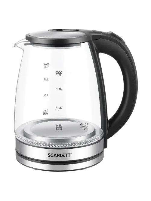 Чайник SCARLETT SC-EK27G103, 1,8 л, 1800 Вт, закрытый нагревательный элемент, стекло, черный