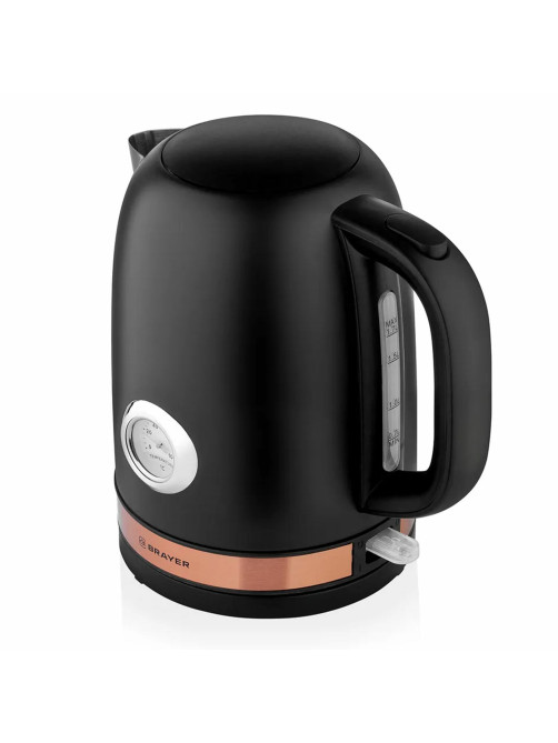 Чайник с термометром BRAYER BR1005BK, 1,7 л, 2200 Вт, закрытый нагревательный элемент, сталь, черный