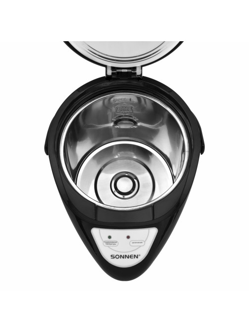 Термопот SONNEN TP-28, 3 л, 900 Вт, 1 температурный режим, ручной насос, сталь, черный/серебро, 456712