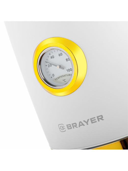 Чайник с термометром BRAYER BR1018, 1,7 л, 2200 Вт, закрытый нагревательный элемент, сталь, белый
