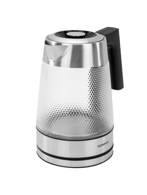 Чайник электрический с терморегулятором SONNEN KT-1809D, 1,8 л, 2200 Вт, 5 цветов подсветки, 5 температур, стекло текстура ромб, 455141