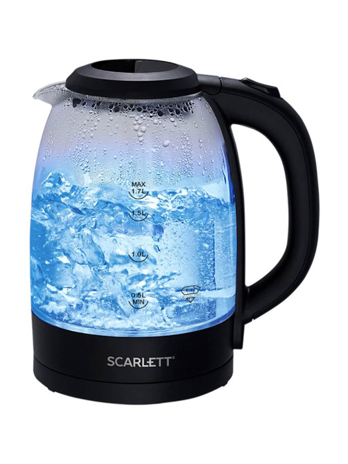 Чайник SCARLETT SC-EK27G11, 1,7 л, 2200 Вт, закрытый нагревательный элемент, стекло, черный