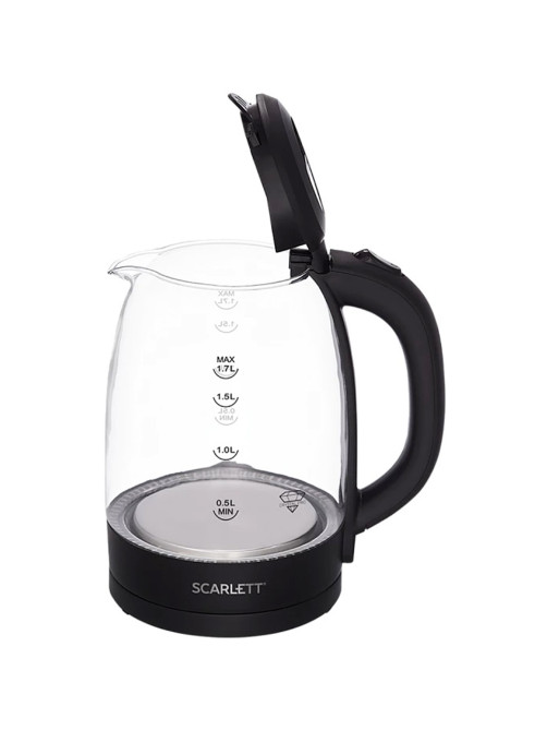 Чайник SCARLETT SC-EK27G11, 1,7 л, 2200 Вт, закрытый нагревательный элемент, стекло, черный