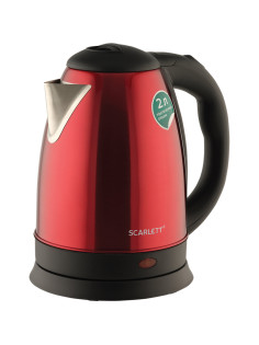 Чайник SCARLETT SC-EK21S76, 2 л, 1800 Вт, закрытый нагревательный элемент, сталь, красный