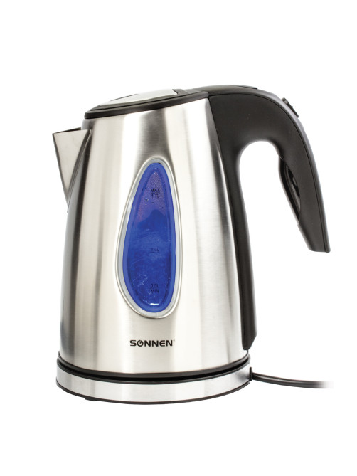 Чайник SONNEN KT-1721, 1,7 л, 2200 Вт, закрытый нагревательный элемент, нержавеющая сталь, черный, подсветка, 454347
