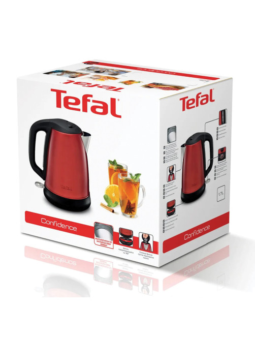 Чайник TEFAL KI270530, 1,7 л, 2400 Вт, закрытый нагревательный элемент, сталь, красный, 7211002431