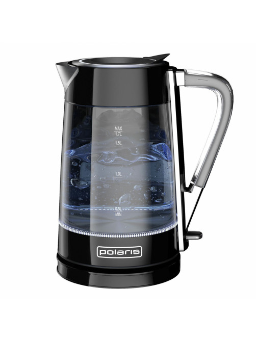 Чайник POLARIS PWK 1715 CGL, 1,7 л, 1850-2200 Вт, закрытый нагревательный элемент, стекло, черный, 48643, PWK 1715 CGL b