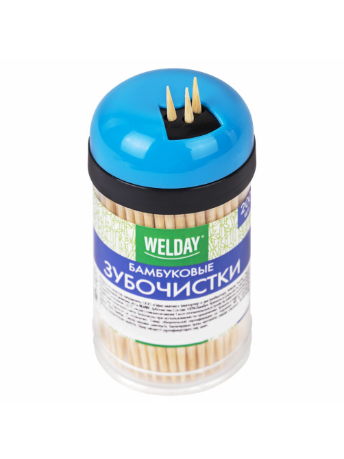 Зубочистки бамбуковые 200 штук в диспенсере, WELDAY (ВЭЛДЭЙ), 607567
