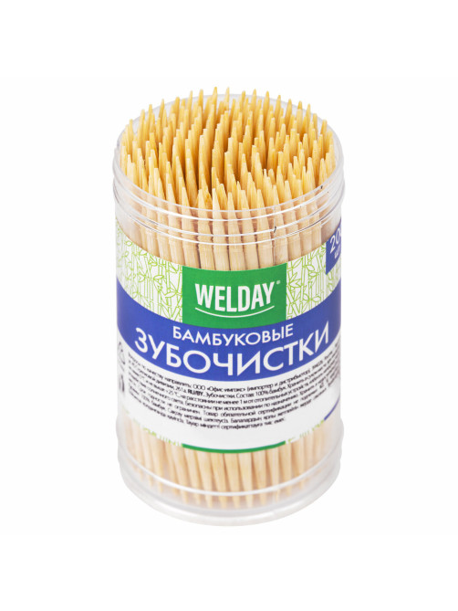 Зубочистки бамбуковые 200 штук в диспенсере, WELDAY (ВЭЛДЭЙ), 607567