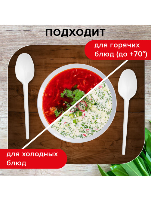 Ложка столовая одноразовая пластиковая 165 мм, белая, КОМПЛЕКТ 100 шт., СТАНДАРТ, LAIMA, 603079