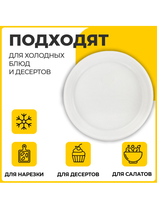 Одноразовые тарелки десертные, КОМПЛЕКТ 100 шт., пластик, d=170 мм, БЮДЖЕТ, белые, ПС, холодное/горячее, LAIMA, 600942
