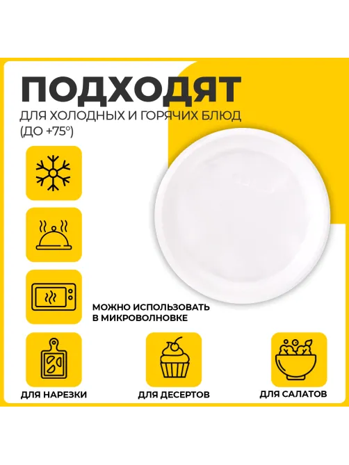 Одноразовые тарелки плоские, КОМПЛЕКТ 100 шт., пластик, d=220 мм, СТАНДАРТ, белые, ПП, холодное/горячее, LAIMA, 602649