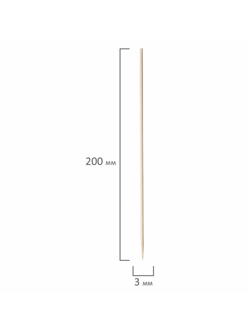 Шампуры для шашлыка PATERRA, КОМПЛЕКТ 100 шт., 200 мм, d=3 мм, бамбуковые, 401-697, 401697