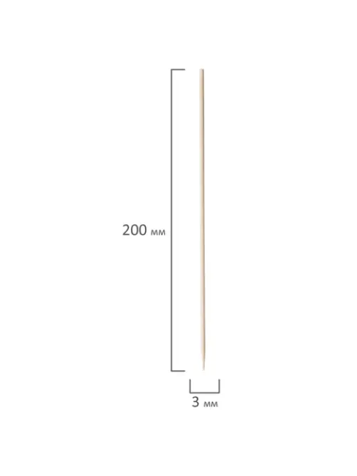 Шампуры для шашлыка PATERRA, КОМПЛЕКТ 100 шт., 200 мм, d=3 мм, бамбуковые, 401-697, 401697