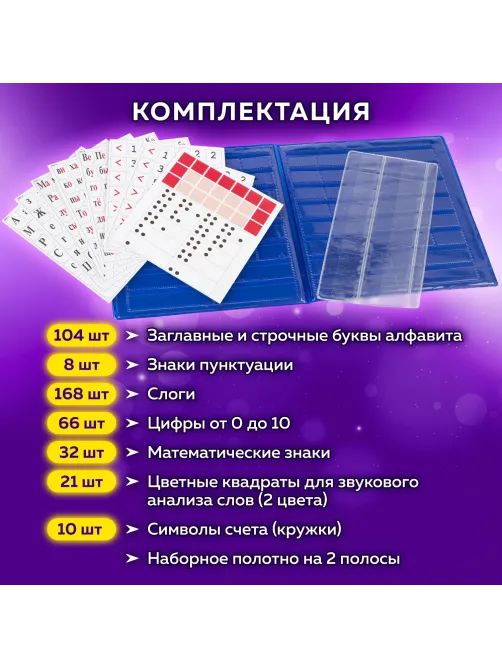 Касса букв, слогов и счета ЮНЛАНДИЯ, с цветным рисунком (оборотная), А5, ПВХ, 129216