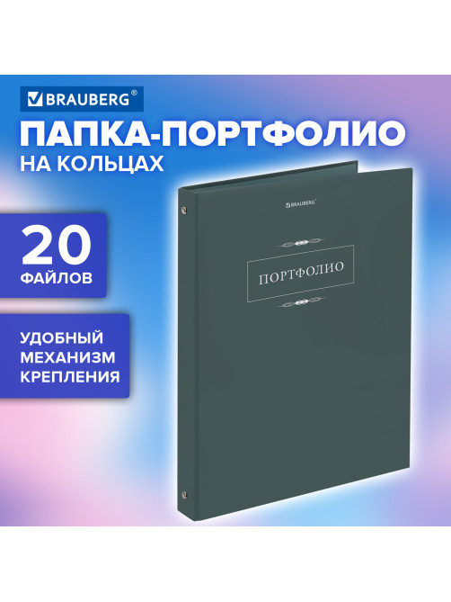 Папка-портфолио универсальная, 4 кольца, 20 файлов, 7БЦ матовая, BRAUBERG 