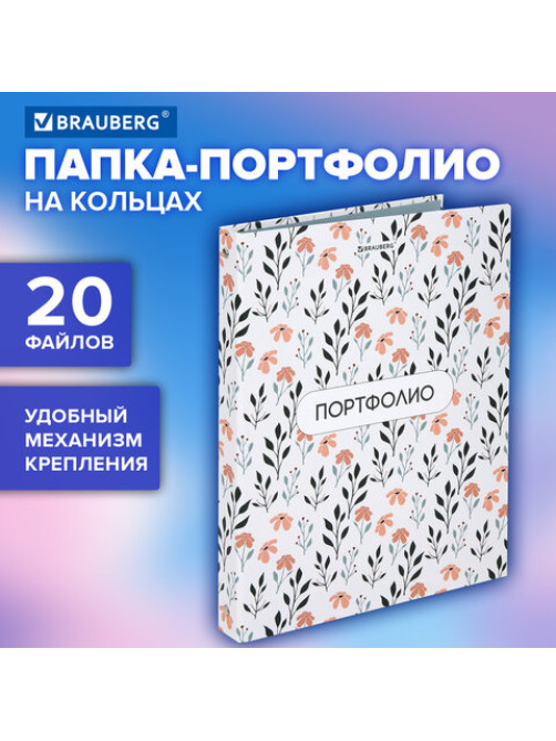 Папка-портфолио универсальная, 4 кольца, 20 файлов, 7БЦ матовая, BRAUBERG 
