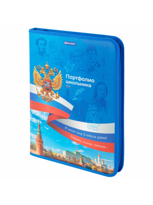 Папка-портфолио школьника, А4, на молнии, 8 вкладышей, обложка твердая, СИМВОЛИКА, BRAUBERG, 115243