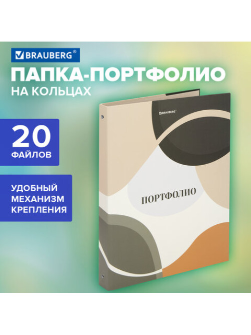 Папка-портфолио универсальная, 4 кольца, 20 файлов, 7БЦ матовая, BRAUBERG 