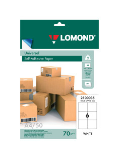 Этикетка самоклеящаяся 105х99 мм, 6 этикеток, белая, 70 г/м2, 50 листов, LOMOND, 2100035