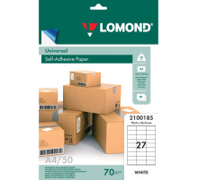 Этикетка самоклеящаяся 70х32 мм, 27 этикеток, белая, 70 г/м2, 50 листов, LOMOND, 2100185