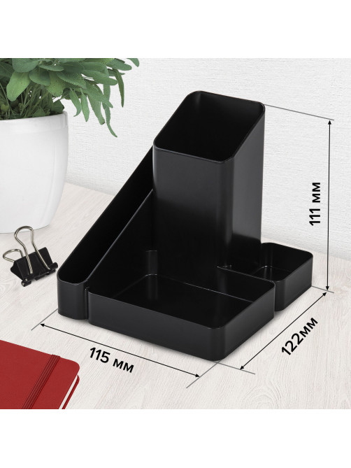Подставка-органайзер BRAUBERG OFFICE STYLE, 4 отделения, 115х122х111 мм, черная, 238097