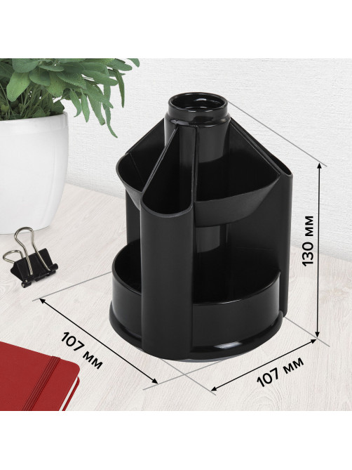 Подставка-органайзер BRAUBERG MINI, 10 отделений, вращающаяся, 107х107х130 мм, черная, 238094
