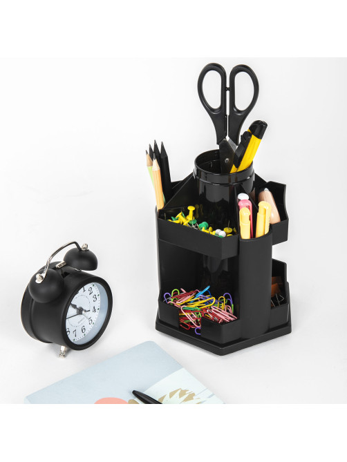Подставка-органайзер BRAUBERG MAXI DESK, 10 отделений, вращающаяся, 157х140х175 мм, черная, 238093