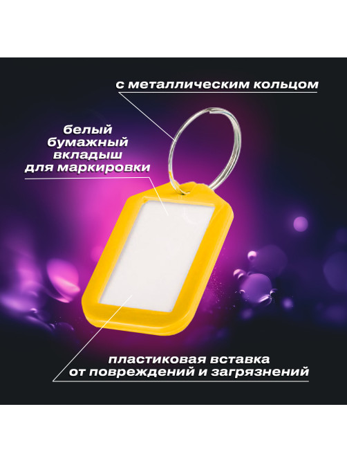 Бирки для ключей КОМПЛЕКТ 12 шт., длина 50 мм, инфо-окно 35х20 мм, АССОРТИ, BRAUBERG, 231152