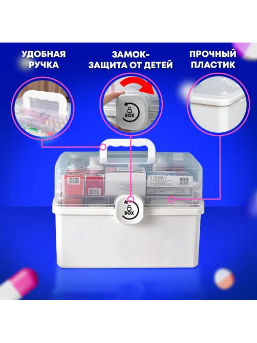 Аптечка домашняя органайзер для хранения универсальный размер MAXI 34,2х21,9х22,6 см, DASWERK (ДАСВЕРК), 608475